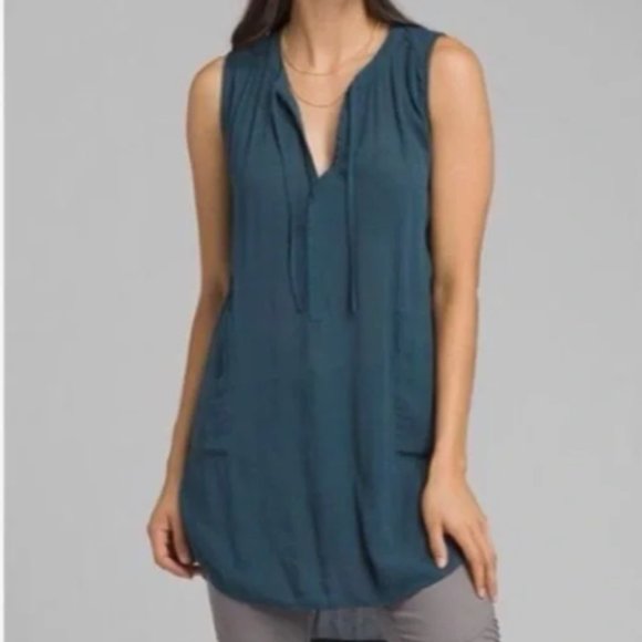 Prana Tops - prAna Natassa teal crinkle fabric sleeveless tunic XL - NEW!
